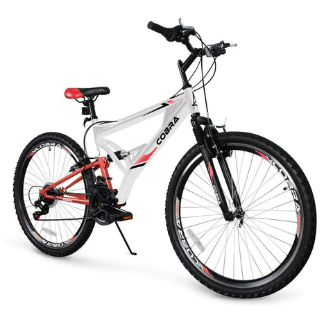 Akonza Cobra Dual Full Suspension Outdoor Mountain Bicycle Shimano 7-Speed Shifter Road Bike (26-Inch), White